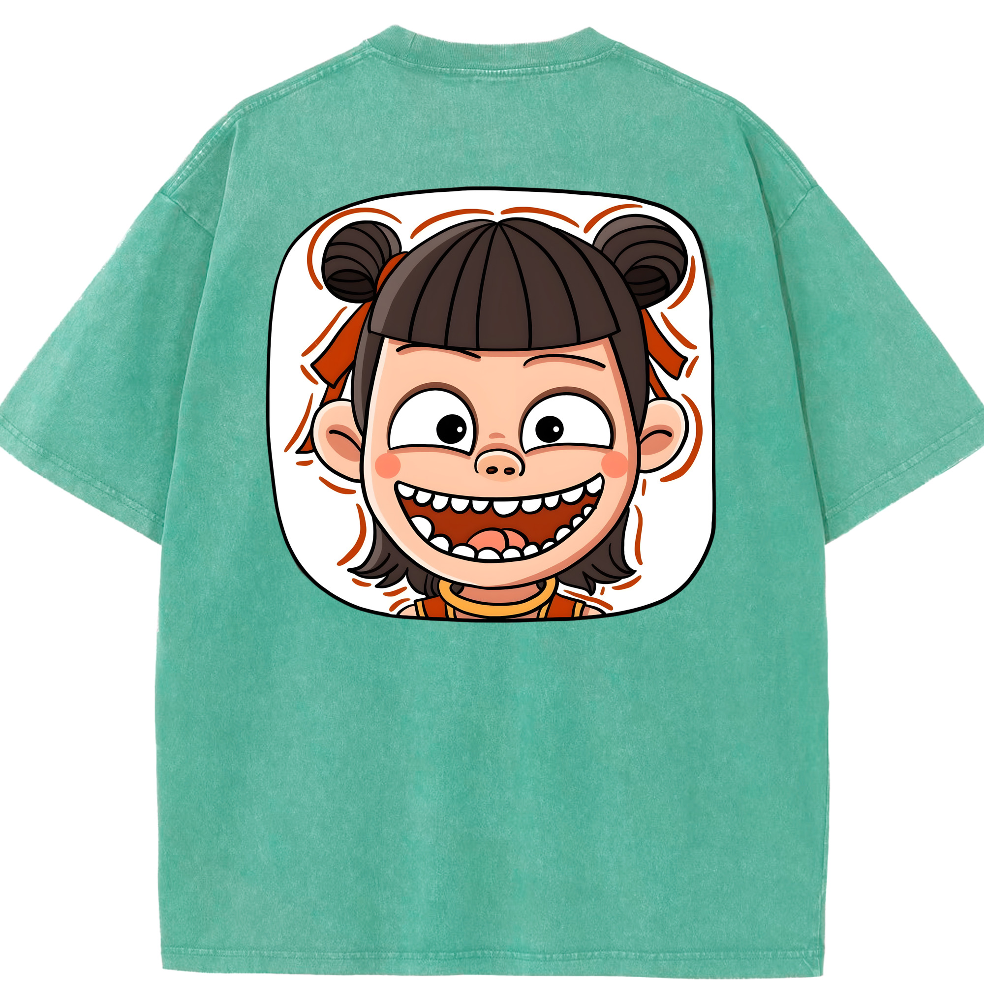 （画像用） Ne Zha 2 ナタ 魔童の大暴れ 綿100% ヴィンテージ風 半袖Tシャツ（背面プリント）